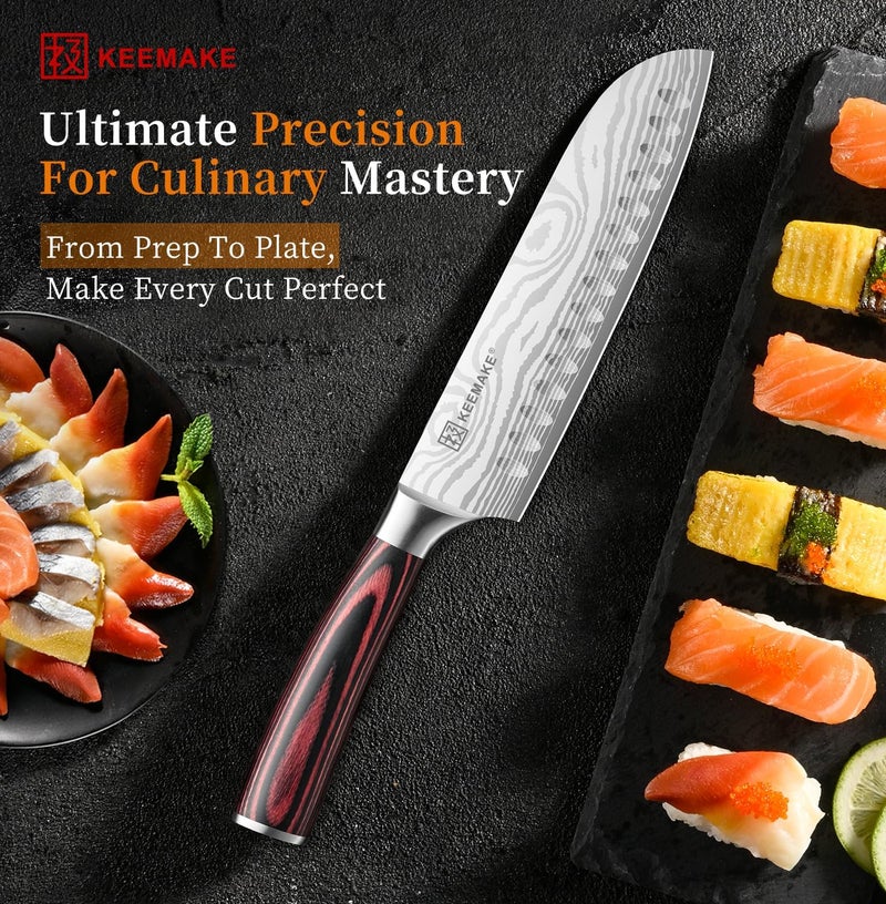 KEEMAKE 7 Inch Japanese Santoku Knife, Ultra-Sharp 1.4116 High Carbon Steel Blade with Pakkawood Handle, Professional Chef's Knife for Kitchen w/Sheath and Gift Box - Image 5